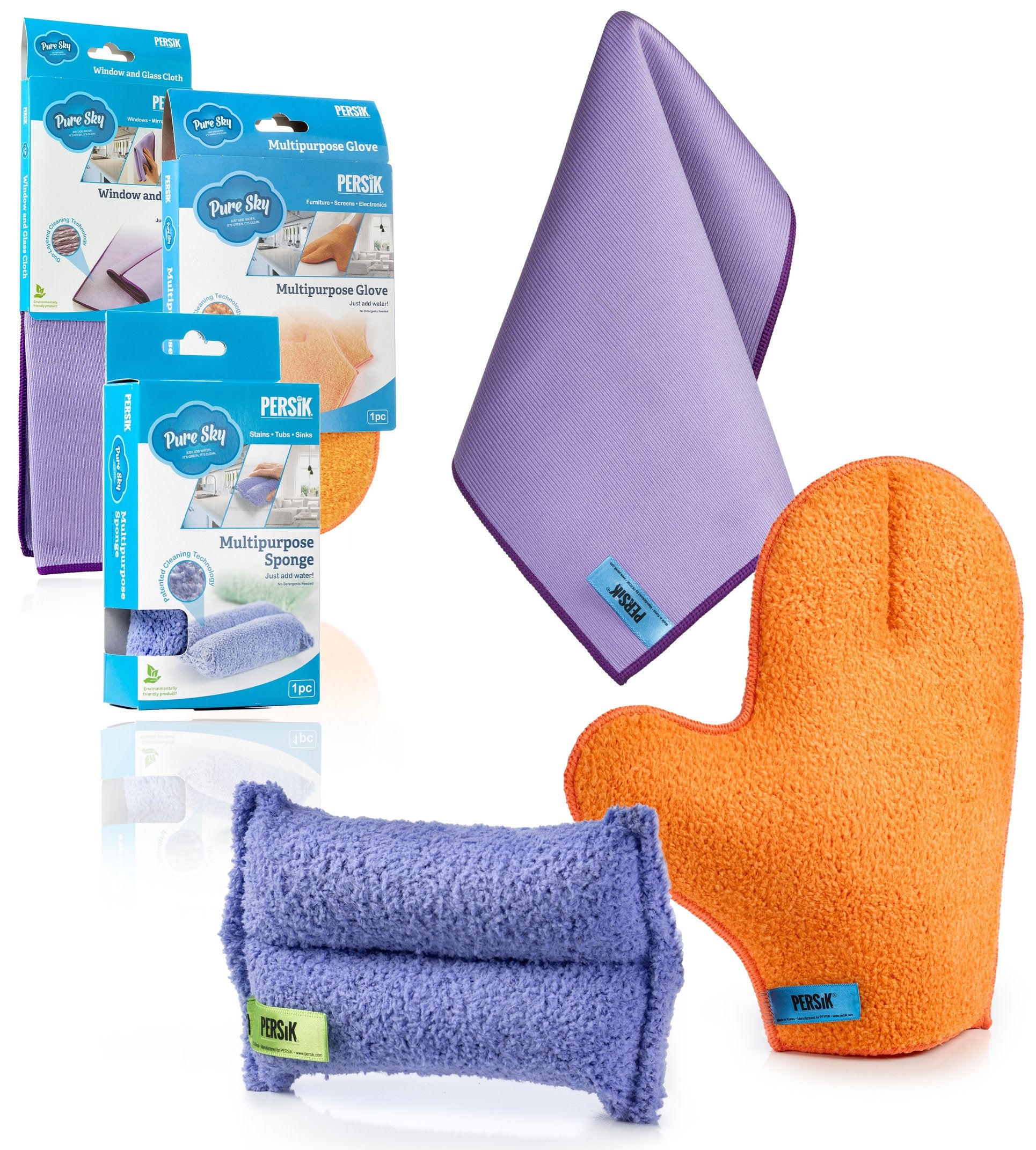 Pure-Sky Ultra-Microfiber Cleaning Cloth - Includes Window &amp; Glass Towel Streak Free + Dusting  Glove +  Sponge