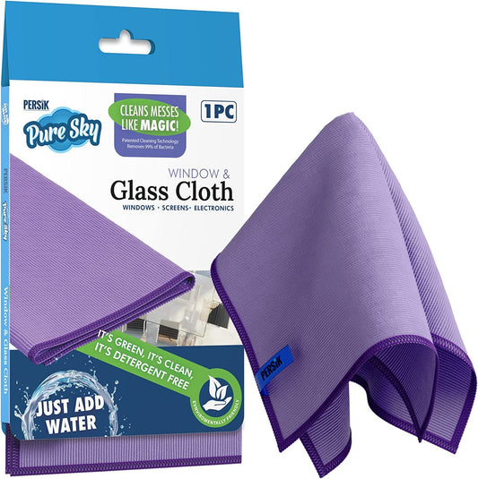 persik Pure-Sky Ultra-Microfiber Cleaning Cloth Streak Free - JUST ADD Water No Detergents Needed - Includes Window and Glass Cleaning Towel Pack of 2 + Eyeglasses Cleaning Cloth Pack of 2