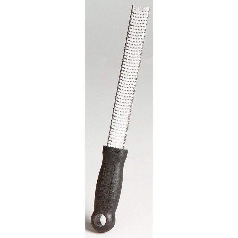 Microplane 40020 Zester Grater Made in USA Stainless Steel Blade for Zesting Citrus and Grating Cheese - Plastic Handle - Black
