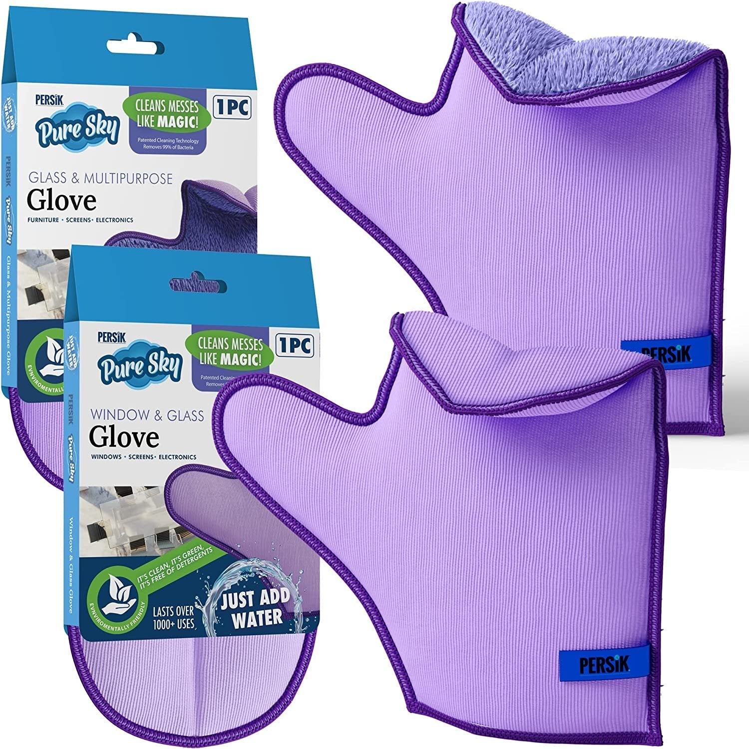 Pure-Sky Glass Cleaning Cloth Glove – Includes 2 Gloves (1) for Glass &amp; Multipurpose (2) for Window, Glass &amp; Mirrors - Streak Free