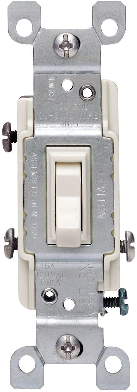 Leviton 1453-2E 15 Amp, 120 Volt, Toggle Framed 3-Way AC Quiet Switch, Residential Grade, Grounding, Quickwire Push-In & Side Wired