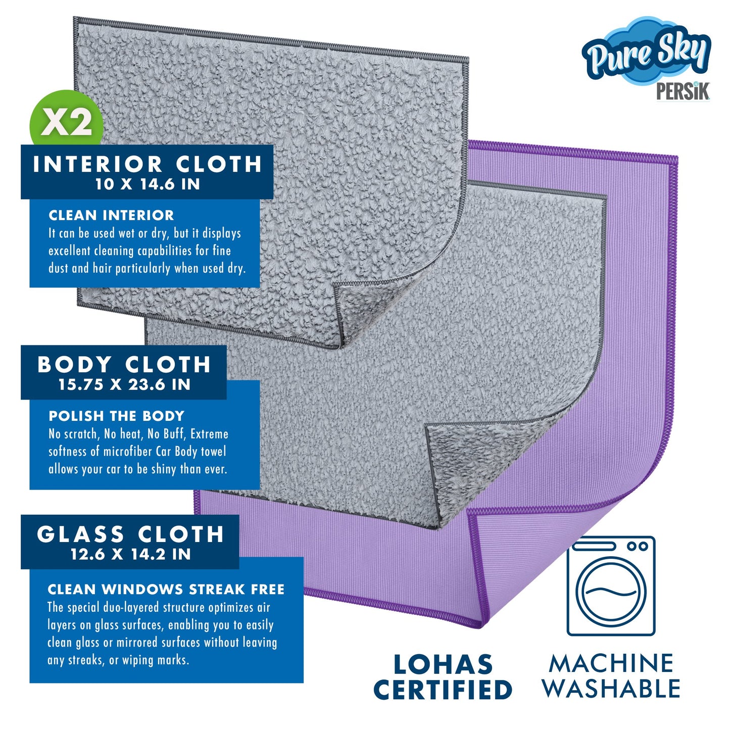 Pure-Sky 4-Piece Microfiber Towels for Cars Cleaning Kit – Includes, Interior, Body & Windows Towel