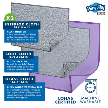 Pure-Sky 4-Piece Microfiber Towels for Cars Cleaning Kit – Includes, Interior, Body &amp; Windows Towel